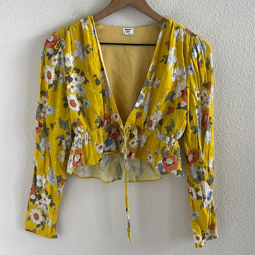 Aritzia Sunday Best Blouse Yellow Golden Floral Boho XS